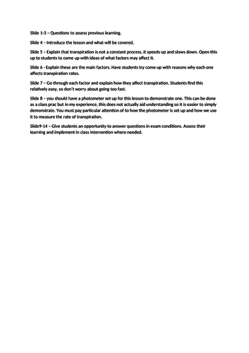 Transpiration evidence and exam questions
