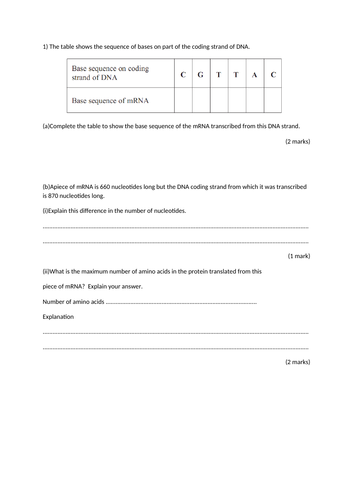 Transcription lesson. A Level Biology, AQA, 7401/7402