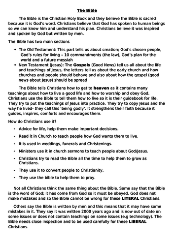 Lesson 3: Bible Christianity AQA Religious Studies GCSE Christianity Core Beliefs