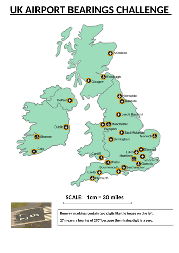 Map Of Uk Airports Uk Airports Bearings Investigation | Teaching Resources