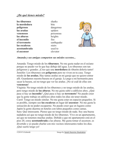 ¿De qué tienes miedo? Lectura: Spanish Reading What are You Afraid of? (tener)