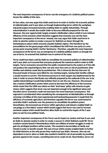 Consequences of Stalin's Terror Essay