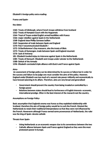 Elizabeth's Foreign Policy with France and Spain