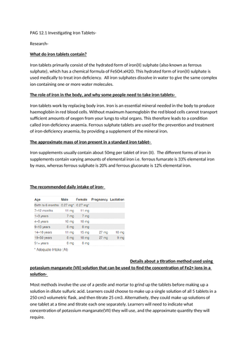 PAG 12 for OCR Level Chemistry