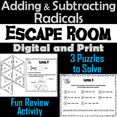 Adding and Subtracting Radicals Game: Escape Room Math Activity