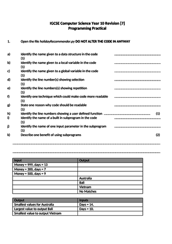 [GCSE+IGCSE] Exam Style Questions on coding