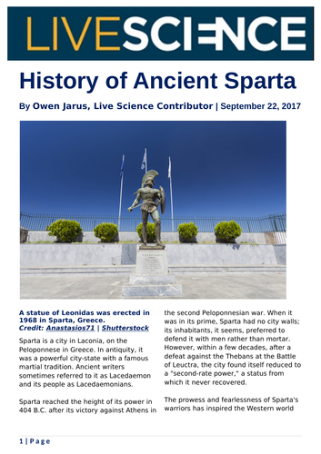 Ezine article: History of Ancient Sparta