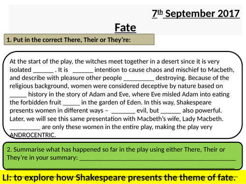 Macbeth - Act 1 Scene 3 - AQA - Year 9 - Fate