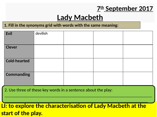Macbeth - Act 1 Scene 5 - AQA - Year 9 - Characterisation of Lady Macbeth