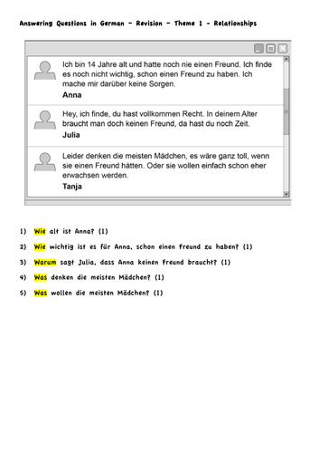 AQA German GCSE Reading Revision - Answering in German