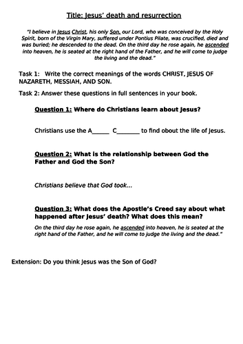 Lesson 10: Jesus' death and resurrection AQA Religious Studies GCSE Christianity
