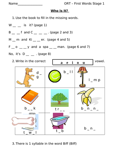 ort stage 1 first words teaching resources