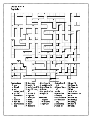 Así se dice 1 Capítulo 1 Crossword