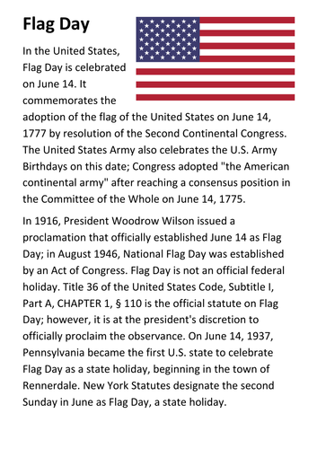 Flag Day (United States) Handout