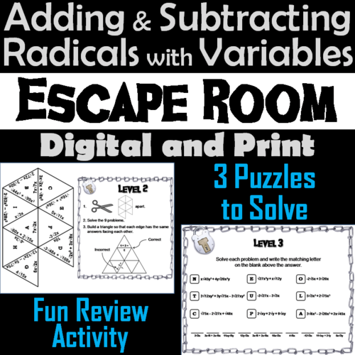 Adding and Subtracting Radicals with Variables Game: Escape Room Math Activity