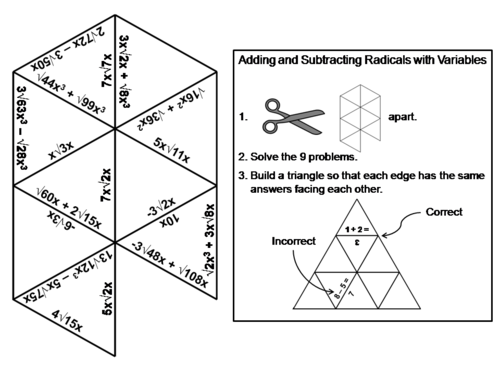 Adding and Subtracting Radicals with Variables Game: Math Tarsia Puzzle