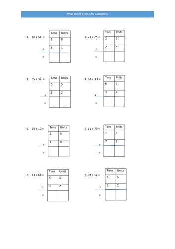 Two digit column addition