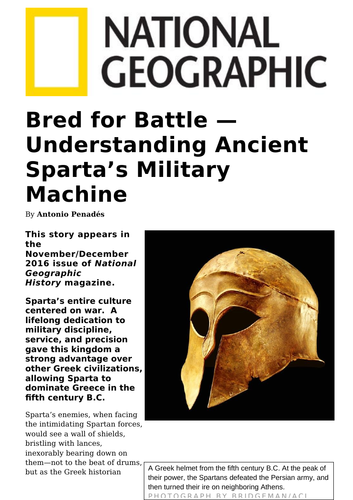 Magazine article: Bred for Battle - Understanding Ancient Sparta's Military Machine