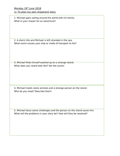 Kensuke's Kingdom- Plan your own Shipwreck story!