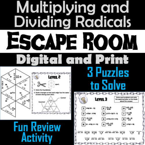 Multiplying and Dividing Radicals Game: Escape Room Math Activity
