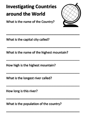 Investigating Countries Around the World Handout