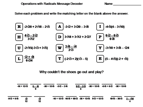 Operations with Radicals Worksheet: Math Message Decoder