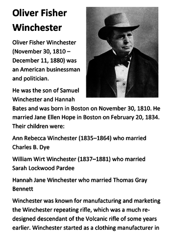 Oliver Fisher Winchester Handout