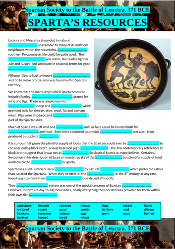 Spartan Society - 4 Cloze Activities