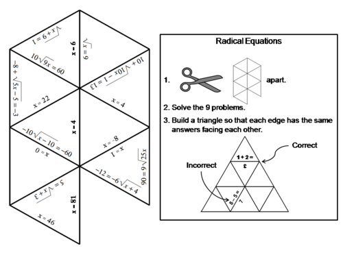 Solving Radical Equations Game: Math Tarsia Puzzle