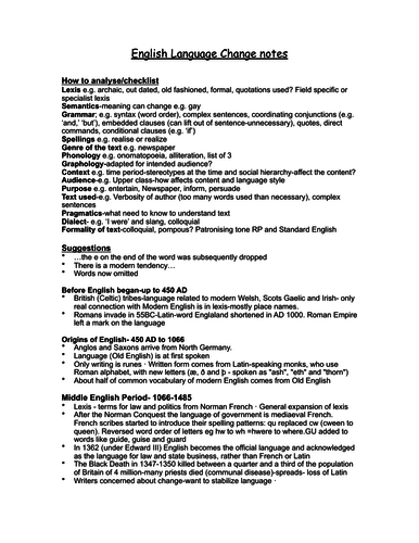 A level English Language - Language Change Revision Essentials