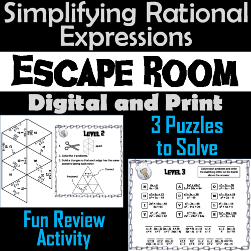 Simplifying Rational Expressions Game: Escape Room Math Activity