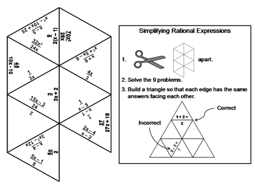 Simplifying Rational Expressions Game: Math Tarsia Puzzle
