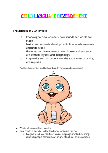 Child Language Development: Reading, Writing and Speaking Notes