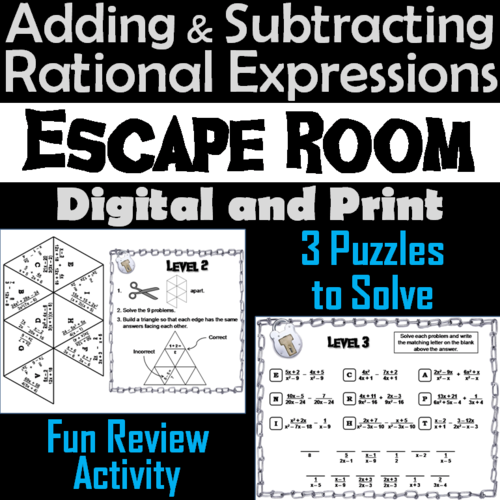 Adding and Subtracting Rational Expressions Game: Escape Room Math Activity