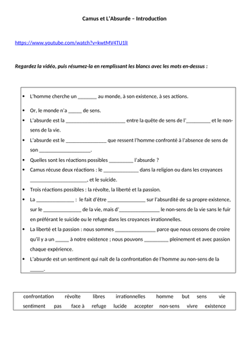 L'Etranger introductory activities