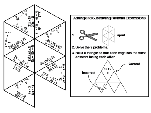 Adding and Subtracting Rational Expressions Game: Math Tarsia Puzzle