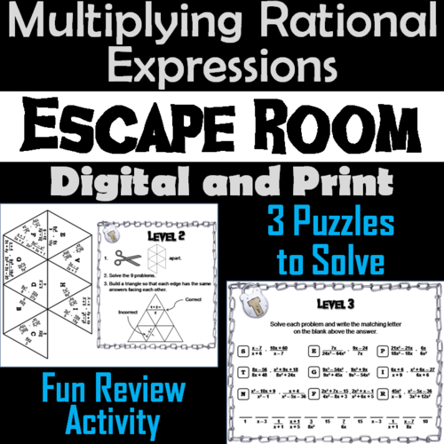 Multiplying Rational Expressions Game: Escape Room Math Activity
