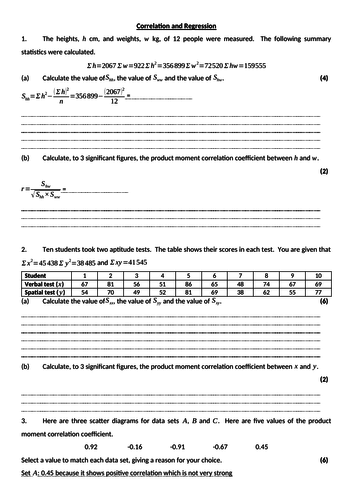 Statistics Revision Worksheets