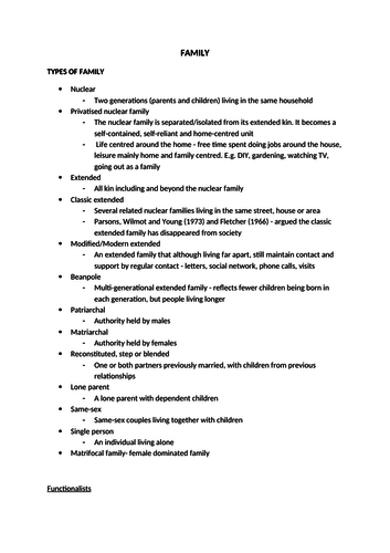 AQA Sociology Family and households notes