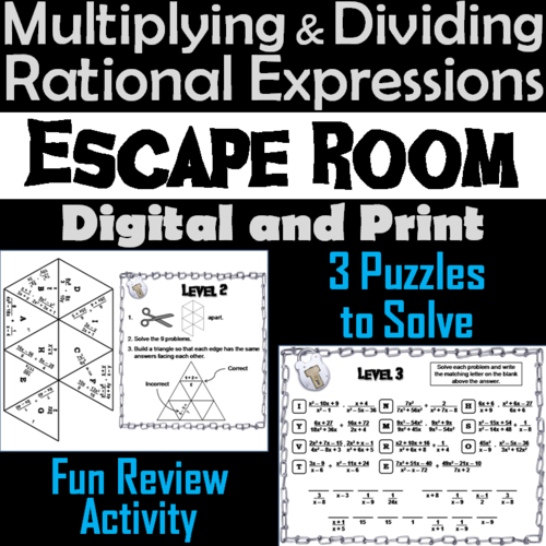 Multiplying And Dividing Rational Expressions Game: Escape Room Math Activity | Teaching Resources