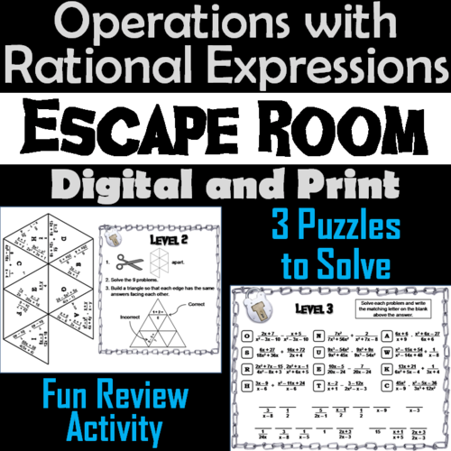 Operations with Rational Expressions Game: Escape Room Math Activity