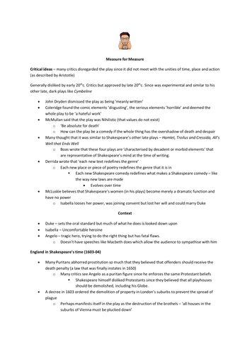 Shakespeare Measure for Measure Revision notes