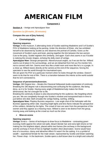 American Film (Vertigo, Apocalypse Now, Captain Fantastic) - WJEC AS Film Studies