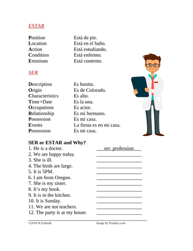 SER vs ESTAR Review Worksheet: Sub Activity by ninatutor | Teaching ...