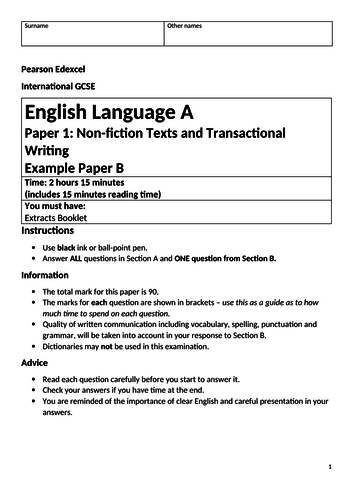 Edexcel IGCSE Language Paper 1 example with Between a Rock and a Hard Place