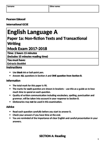 Edexcel IGCSE Language Paper 1 with Young and Dyslexic
