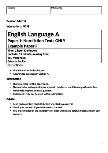 Edexcel IGCSE Language Paper 1 with H is for Hawk