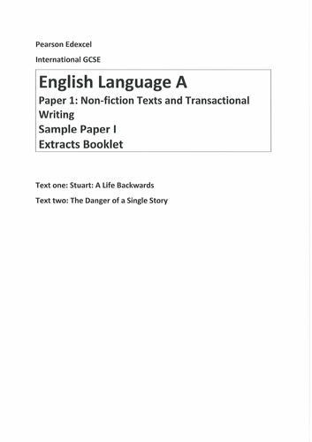 Edexcel IGCSE Language Paper 1 with Danger of a Single Story