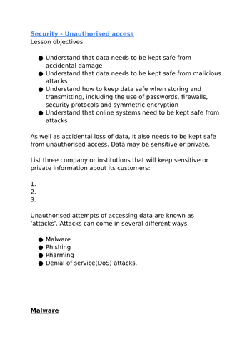 igcse computer science security unit worksheets teaching resources