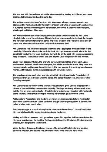 Blood Brothers Plot Sort